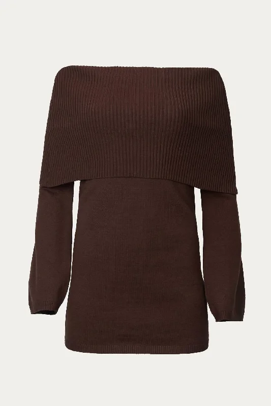 YEAR-End Clearance Off-The-Shoulder Sweater Dress In Chocolate