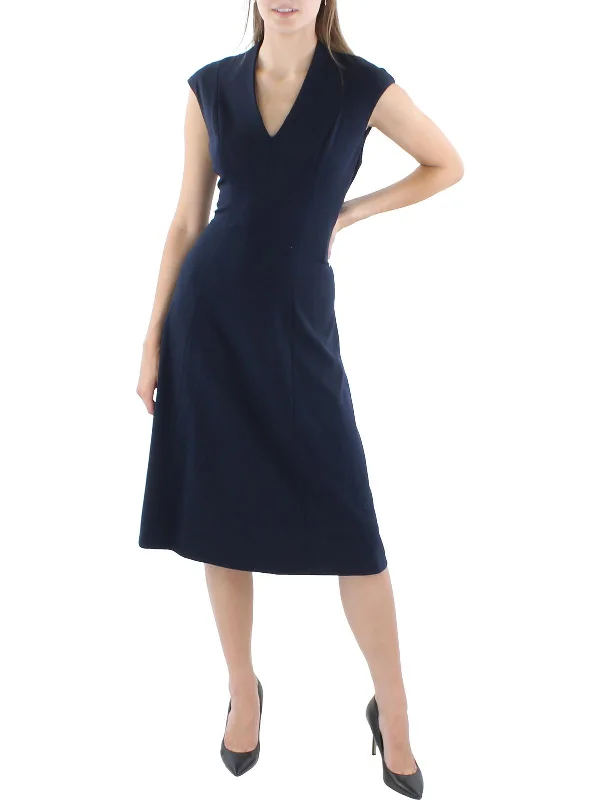 New Markdowns Womens V-Neck Cap Sleeve Midi Dress