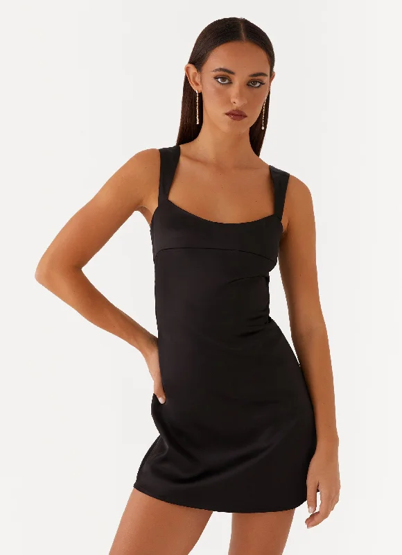 Don't Wait Odette Satin Mini Dress - Black