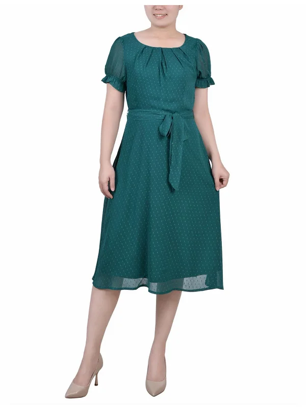 Deal Dash Petites Womens Dotted Knee Midi Dress