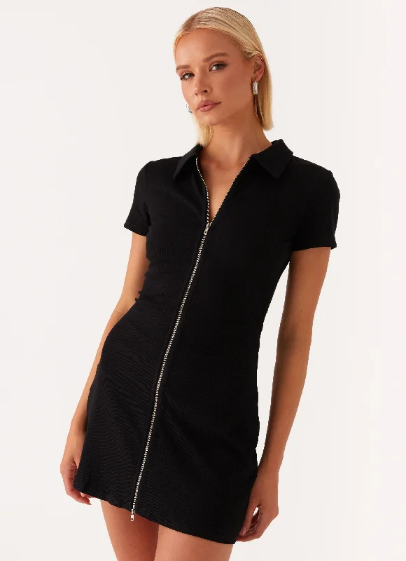 Exclusive Deal Matter Of Time Zip Front Mini Dress - Black