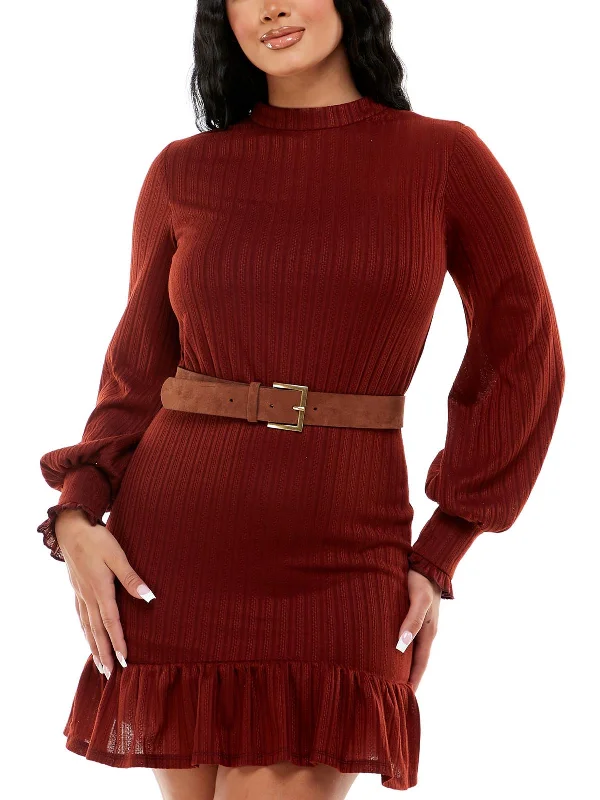 Hurry In Juniors Womens Knit Pointelle Fit & Flare Dress