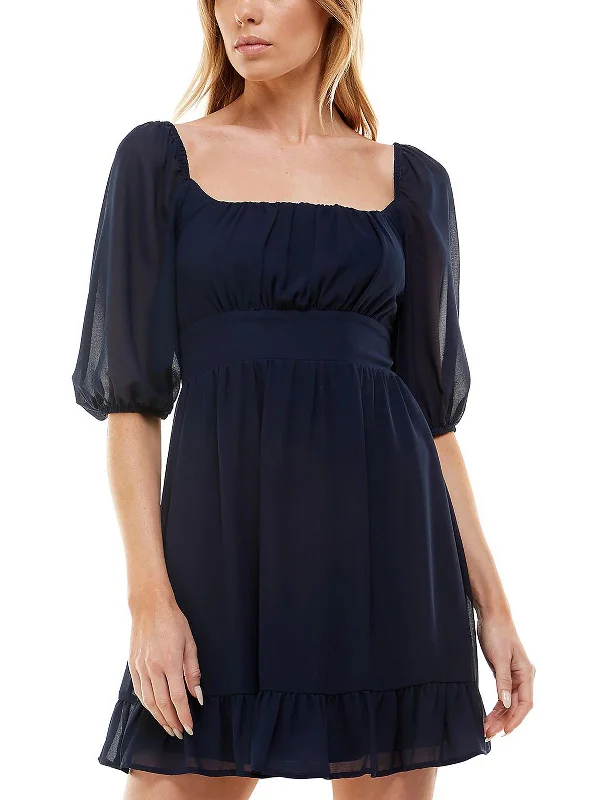 Don't Miss Juniors Emma Womens Chiffon Tie-Back Fit & Flare Dress