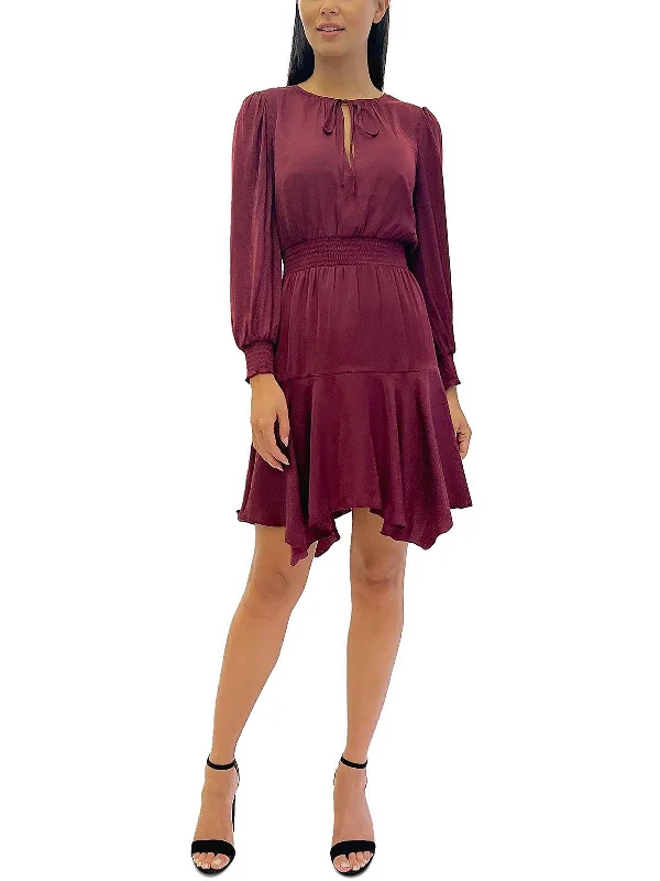 Can't Be Beat Womens Tie Neck Short Mini Dress