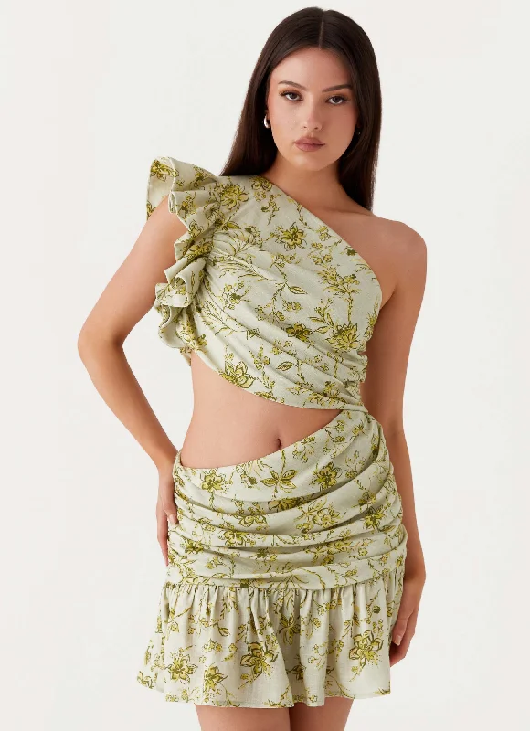 Don’t Miss Out Maisie Linen Mini Dress - Sage Floral