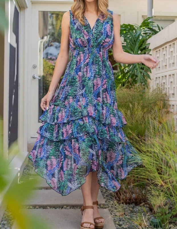 Final Markdown Smocked Ruffle Maxi Dress In Navy