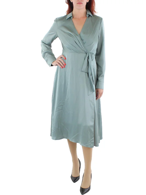 Closeout Sale Womens Charmeuse Long Sleeves Midi Dress
