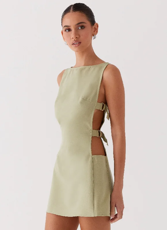 Closeout Sale Cherish You Buckle Mini Dress - Olive