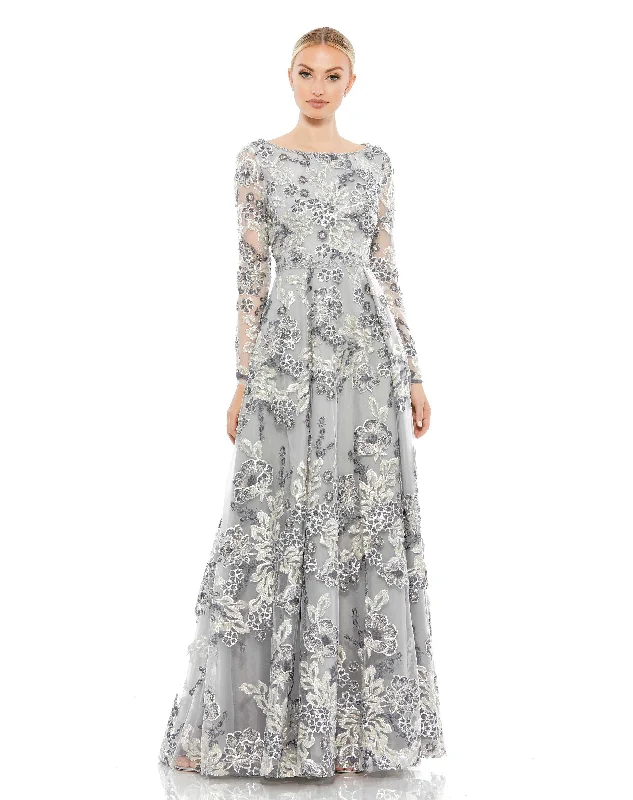 Best Seller Floral Embellished Illusion Sleeve A-Line Gown