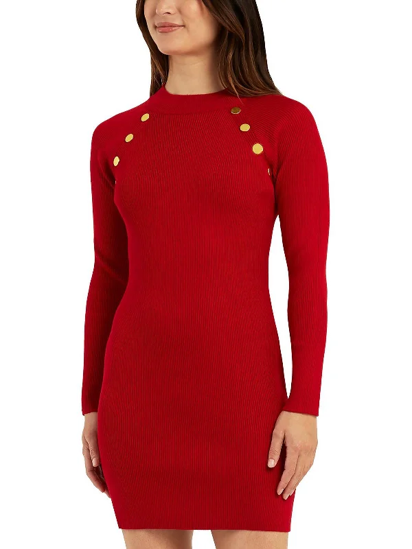 Deal Zone Juniors Womens Button Detail Mini Sweaterdress