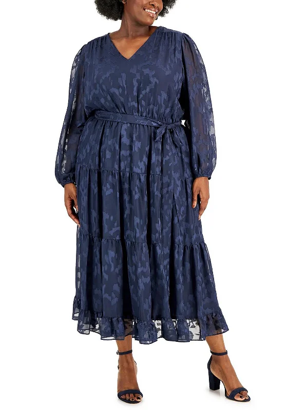 Final Markdown Plus Womens Chiffon Burnout Maxi Dress