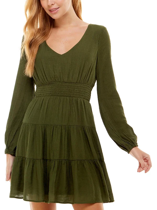 Lowest Prices Juniors Womens Smocked Long Sleeves Fit & Flare Dress
