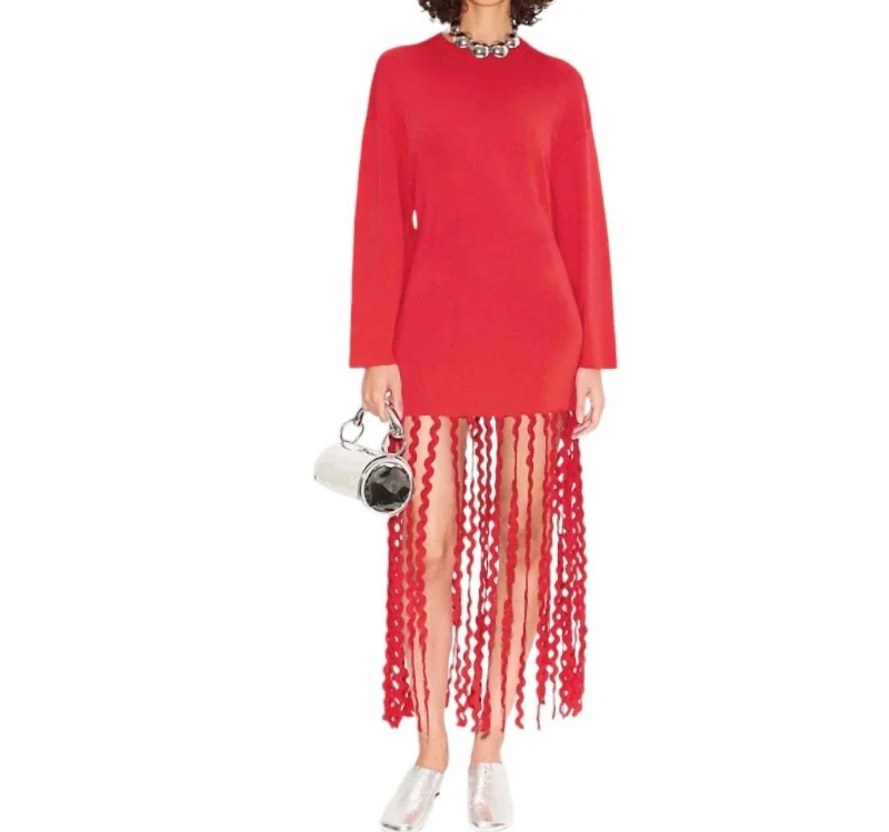 Last Chance Wallis Knit Fringe Dress In Cherry Red