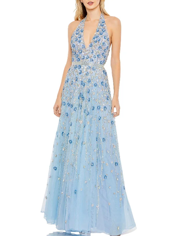 Price Blitz Womens Sequined Maxi Halter Dress
