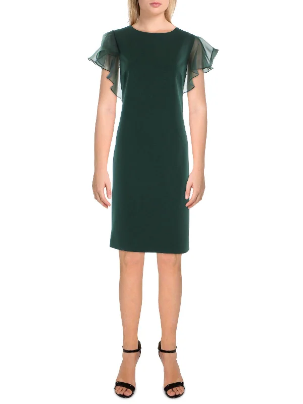 Deal Mania Womens Knit Flutter Sleeves Shift Dress