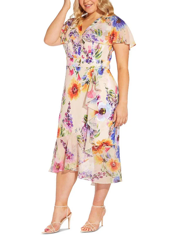 Warehouse Sale Plus Womens Surplice Midi Wrap Dress
