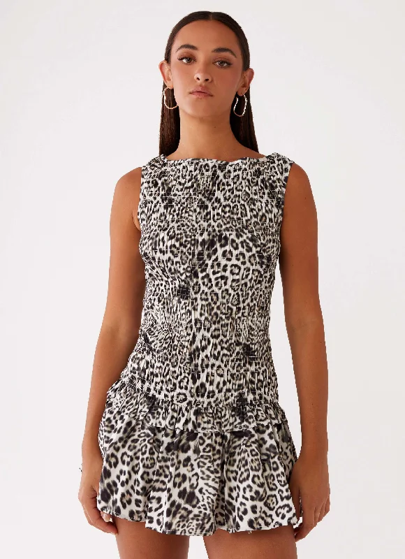 Buy More, Save More Garden Kisses Shirred Mini Dress - Leopard