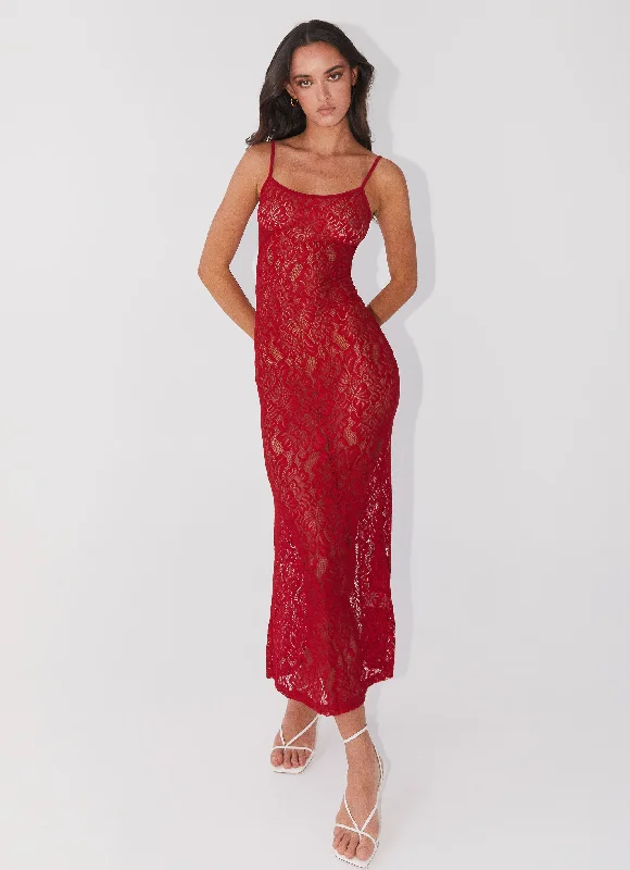 Midnight Sale Leona Lace Maxi Dress - Red Rose