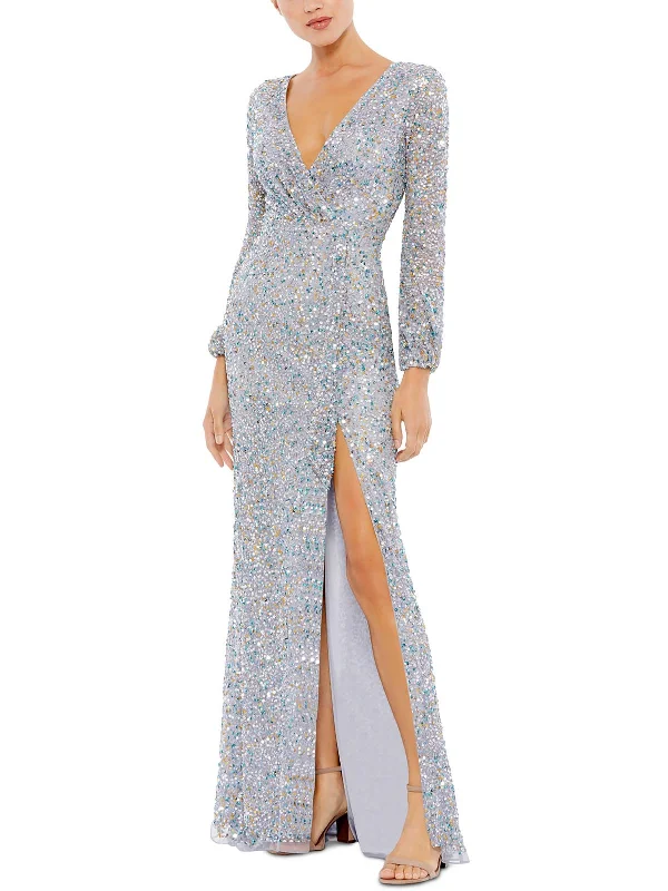 Discount Mania Womens Sequined Long Evening Dress