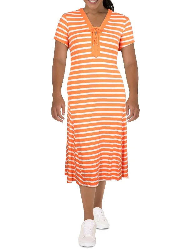 Early Access Womens Striped Lace-Up Midi Dress