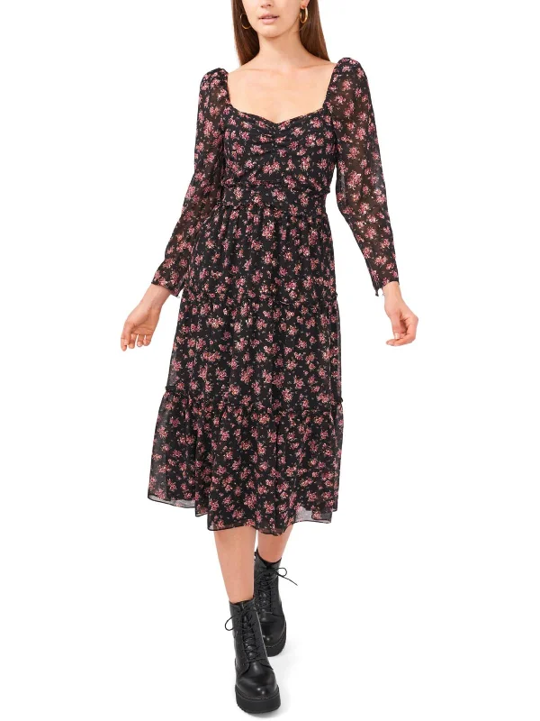 Closeout Womens Chiffon Floral Midi Dress