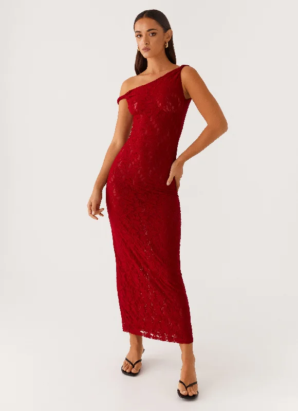 Get It Before It’s Gone Arabella Twist Shoulder Maxi Dress - Maroon