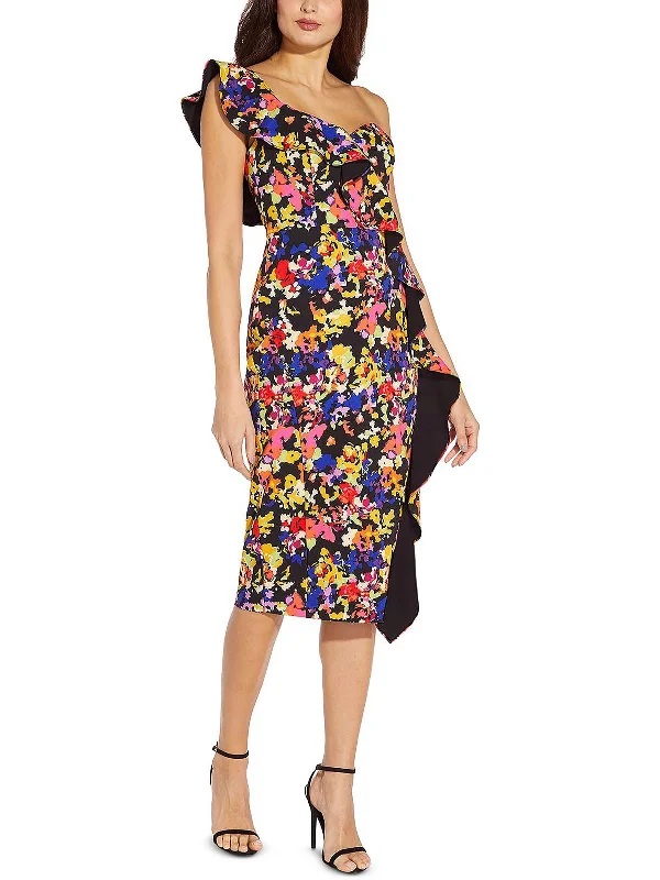Exclusive Savings Womens One Shoulder Ruffled Sheath Dress