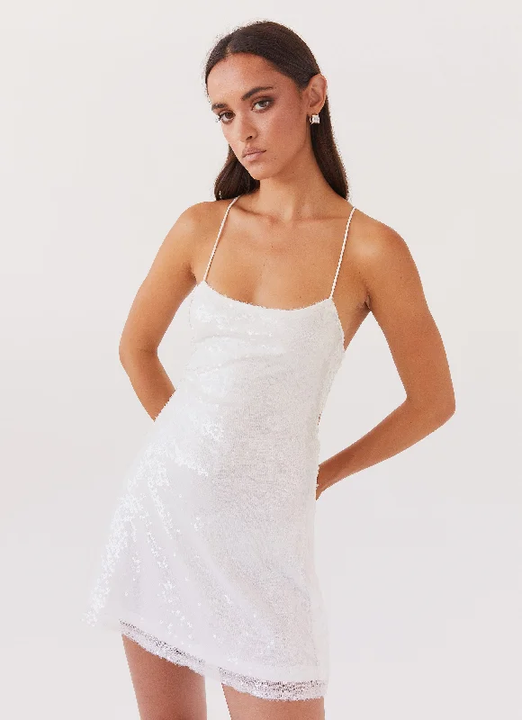 Steals and Deals Endless Glow Sequin Mini Dress - White