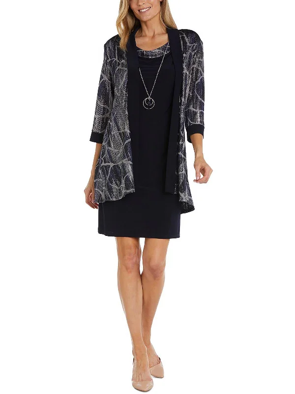 Price Rollback Petites Womens Printed Mini Two Piece Dress