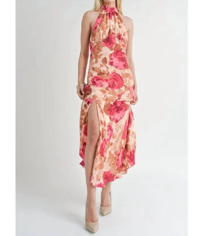 Limited Quantity Empowered Halter Maxi Dress In Fuchsia Multi
