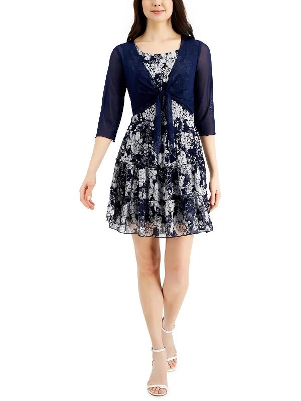 YEAR-End Clearance Petites Womens Printed 2PC Shift Dress