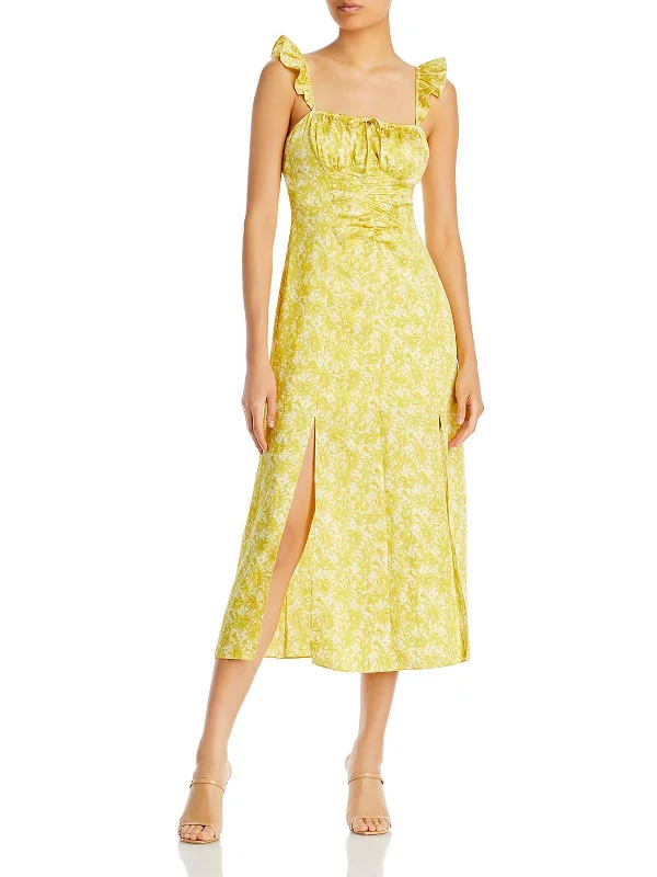 Savings Alert Milicent Womens Floral Printed Mid Calf Midi Dress