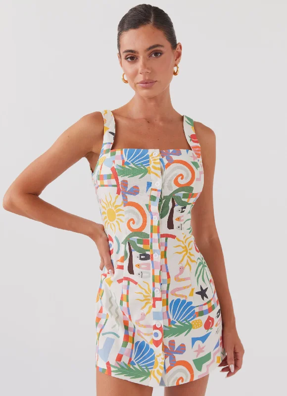 Year-End Clearance Tori Linen Mini Dress - Summer Palm