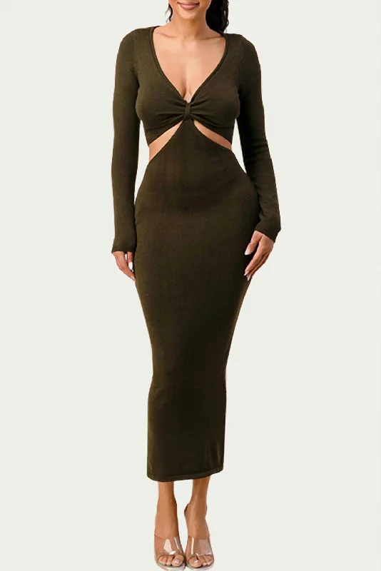 Value Deals Knit Cutout Maxi Dress In Olive
