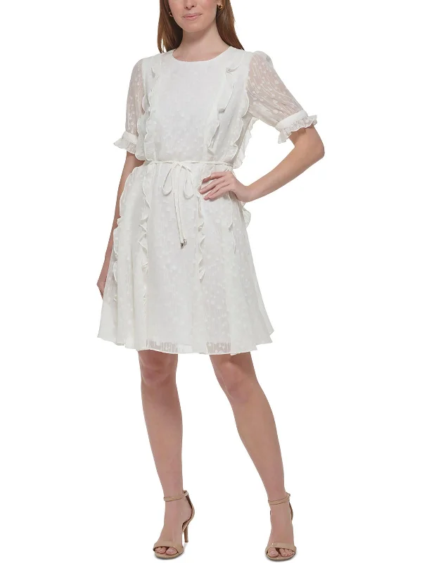 Instant Discount Womens Chiffon Ruffled Fit & Flare Dress