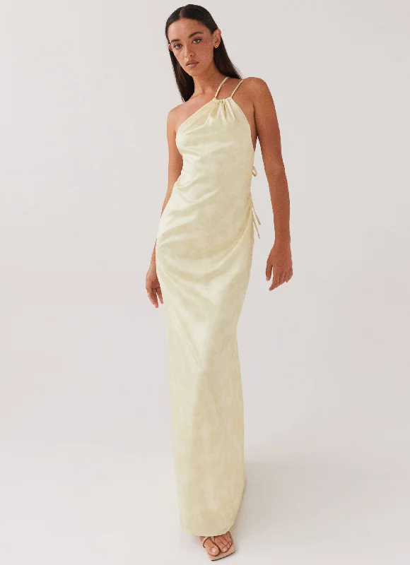 Hurry In Liliana One Shoulder Maxi Dress - Yellow Floral