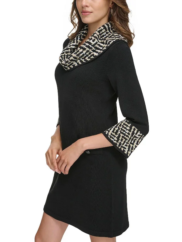 Quick Sale Petites Womens Cowl Neck Mini Sweaterdress