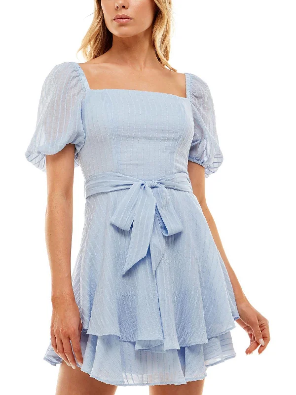 Early Access Womens Textured Puff Sleeve Mini Dress