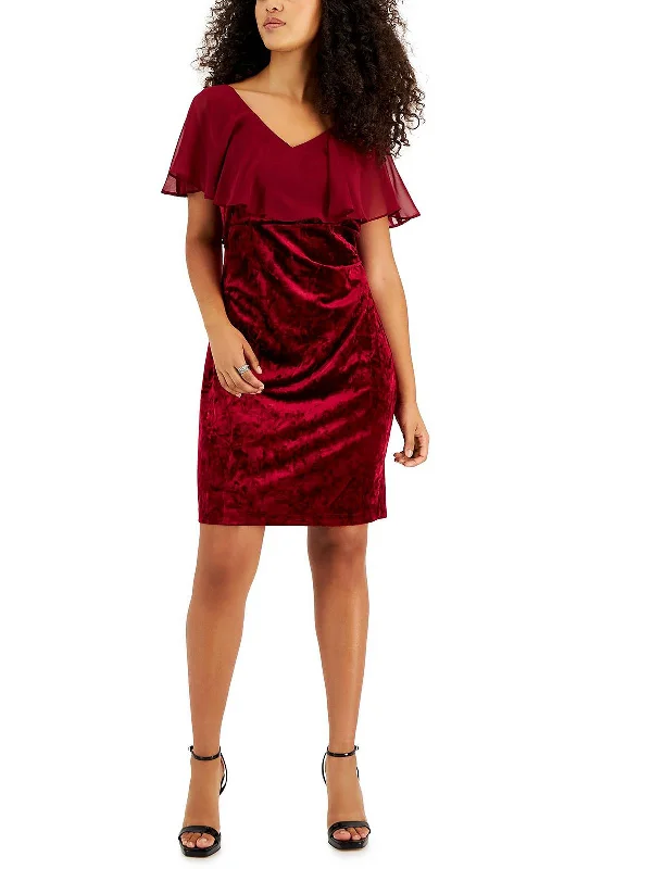 Act Now Petites Womens Velvet Mini Cocktail and Party Dress