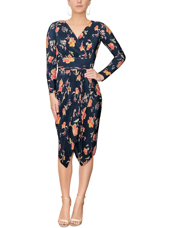 Exclusive Preview Womens Floral Print Mid Calf Wrap Dress