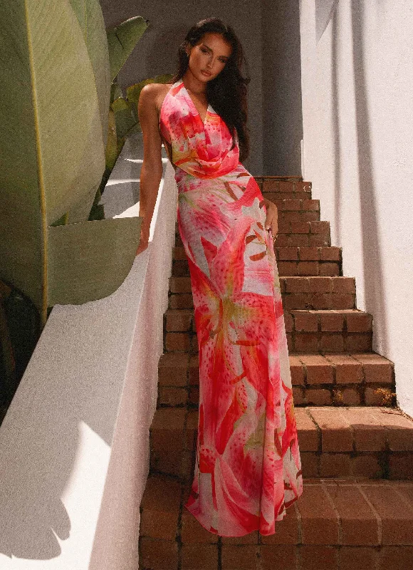 Low Prices Elysia Mesh Maxi Dress - White Pink Lilly