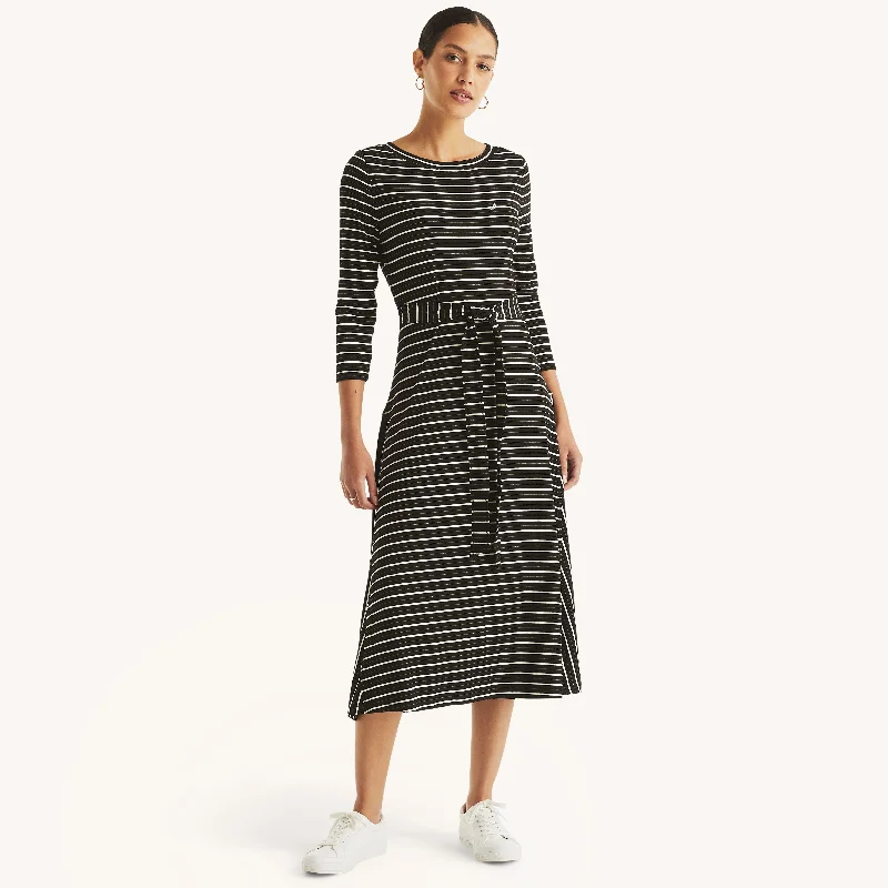 Crazy Deals Nautica Womens Striped Belted Midi Dress