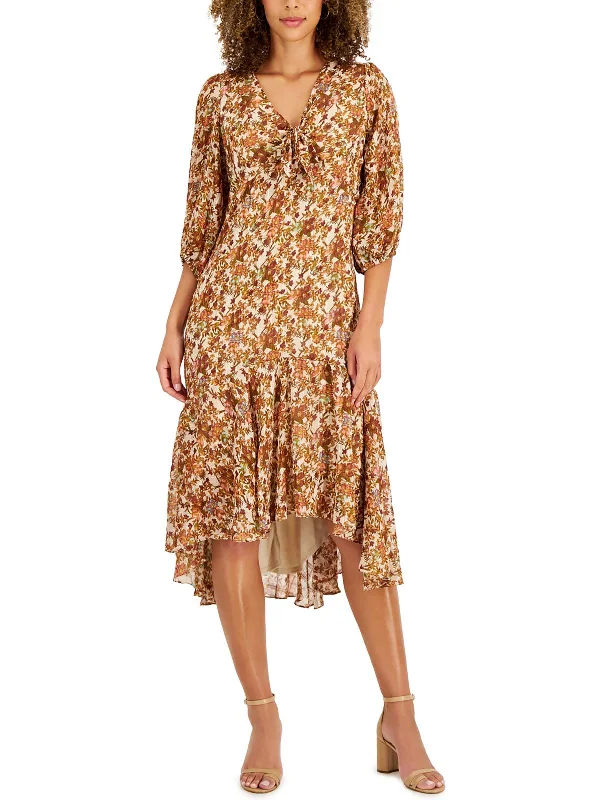 Super Deal Petites Womens V-Neck Calf Midi Dress