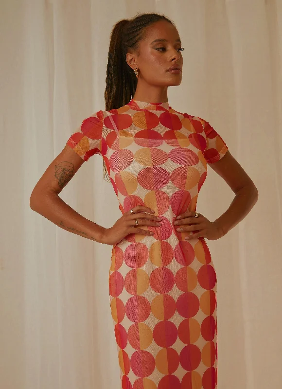 YEAR-End Clearance Remix Mesh Maxi Dress - Sunset Geo