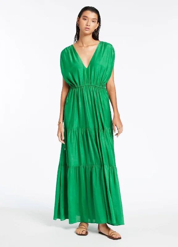 Deep Discounts Jetset Tiered Maxi Dress - Green