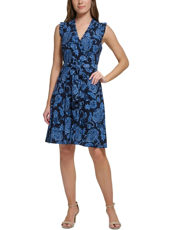 Don't Wait Womens Paisley Polyester Fit & Flare Dress