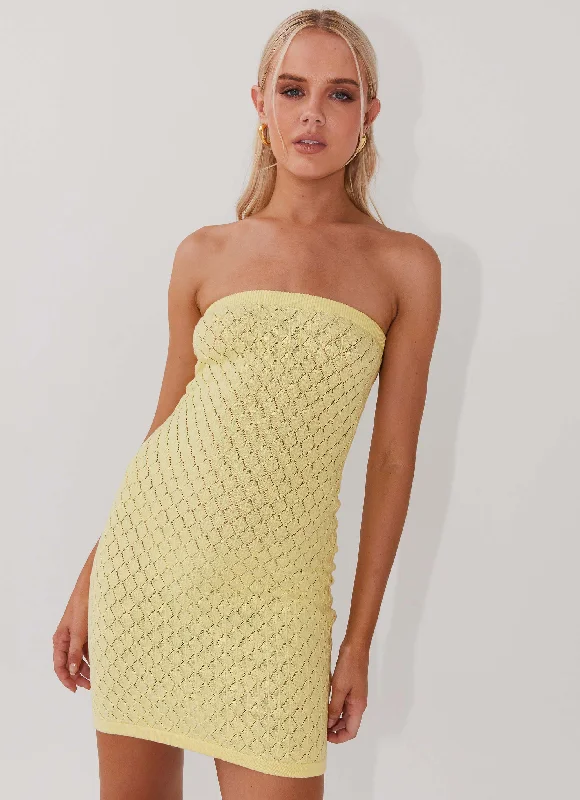 Seasonal Clearance Lifeline Knit Tube Mini Dress - Lemon