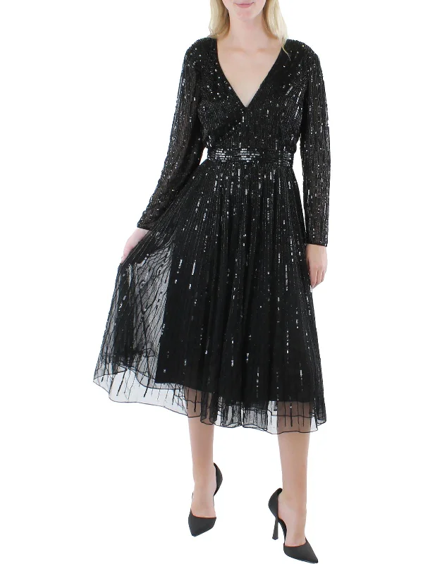 Closeout Plus Womens Sequin Embellished Cocktail and Party Dress