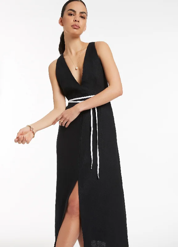Bonus Savings Jetset Plunge Belt Dress - Black