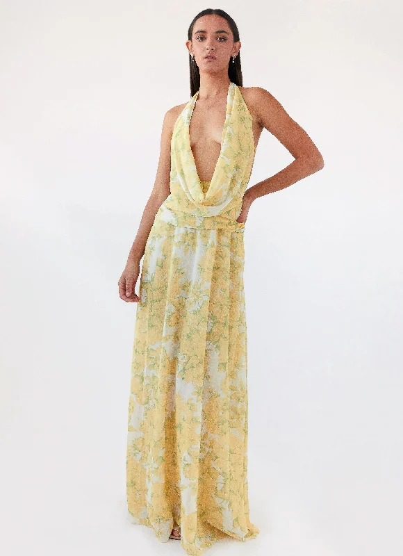 Steals and Deals Elysia Chiffon Maxi Dress - Daffodil